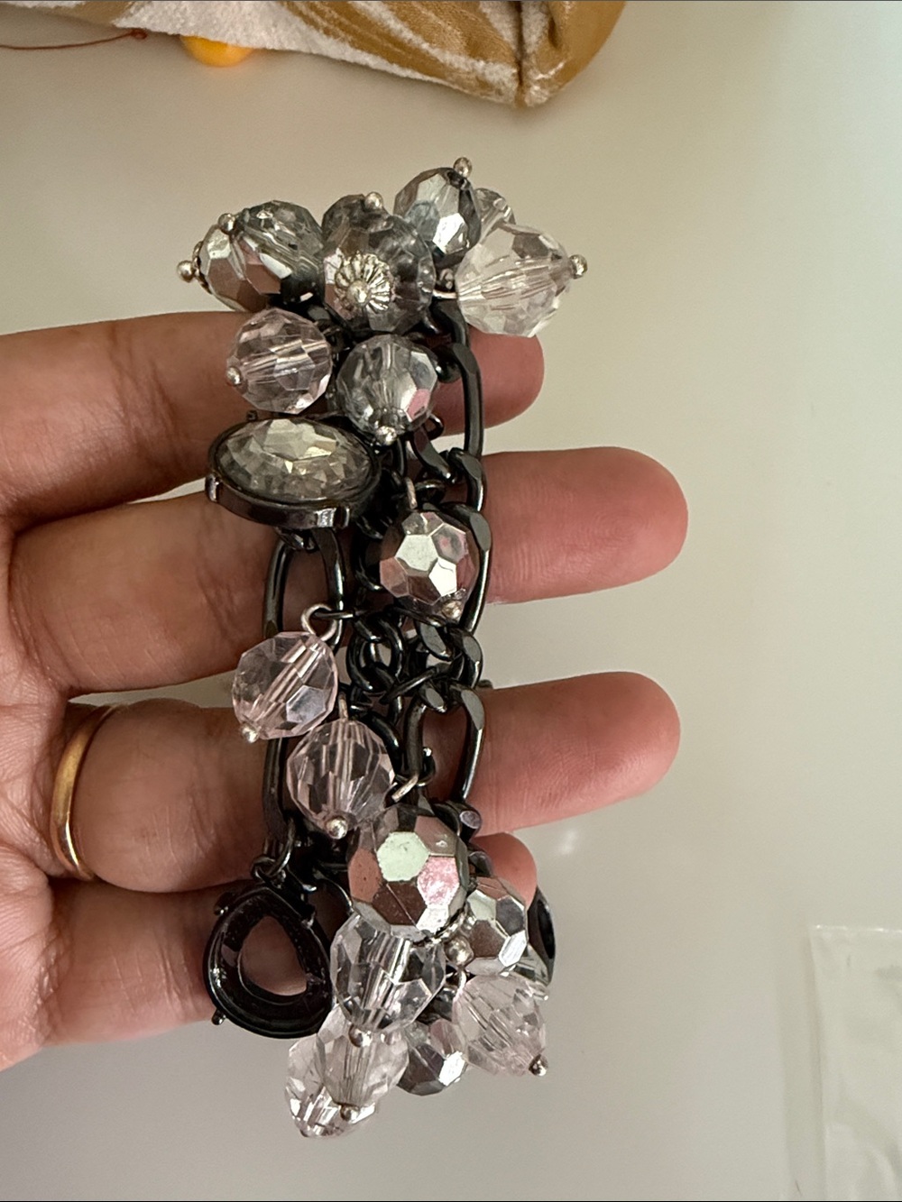 Vintage Crystal Cluster Dangle Bracelet - Clear